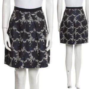 Weekend MAX MARA Floral Blue White Tapestry Textured A-Line Skirt Size 8